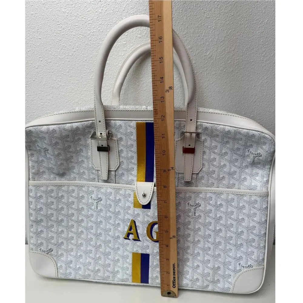 Goyard Ambassade MM White Goyardine Briefcase Laptop Bag AG Personalized